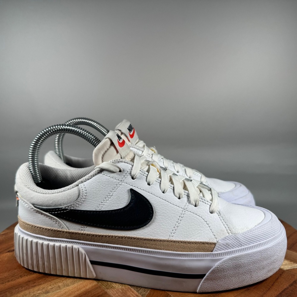 Nike Court Legacy Lift White Black Hemp Platform Sneakers DM7590-100 Womens 6.5